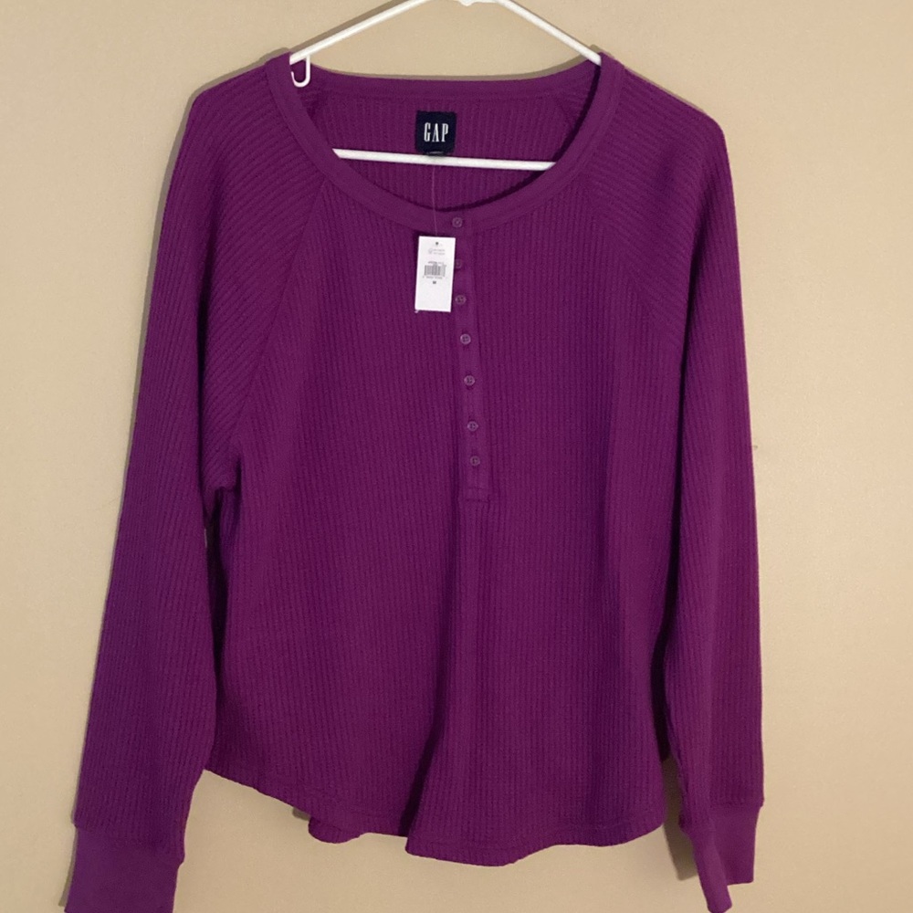 GAP WAFFLE RAGLAN HENLEY LONG SLEEVE RELAXED FIT PURPLE CUSTOMER FAVORITE MED - Picture 3 of 14